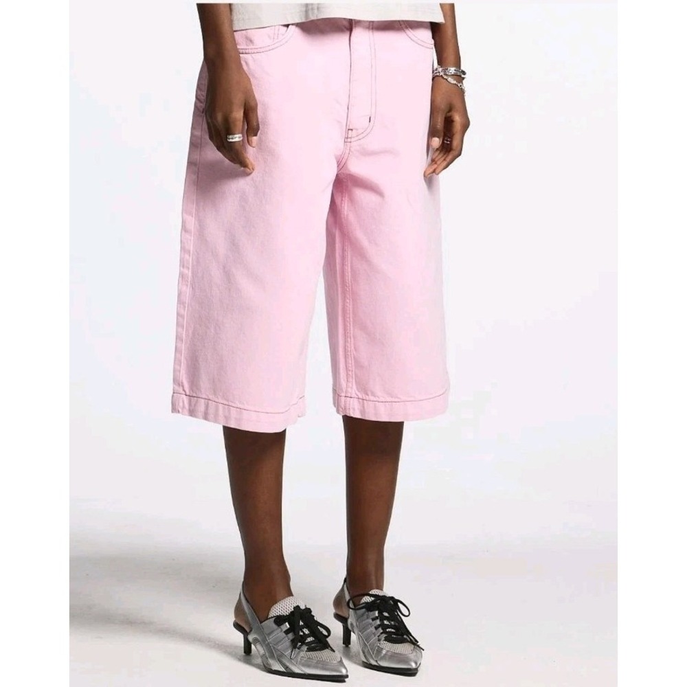 Cold Culture Stitching Jorts Sweet Lilac Pink Straight Loose Fit 100% Cotton Y2K - Picture 5 of 16